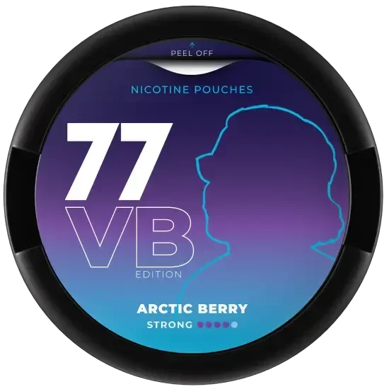"77 Arctic Berry nicotine pouch with refreshing Arctic berry flavor and 20mg nicotine strength.