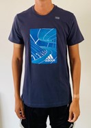 Model wearing Adidas Front Logo Tee Medium, front view