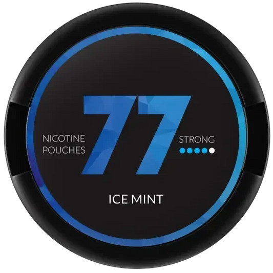 77 Ice Mint nicotine pouch with refreshing mint flavor and 20mg nicotine strength.